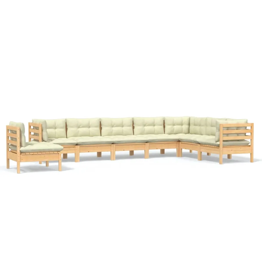 Salon de jardin 8 pcs avec coussins crème Bois de pin massif - 2