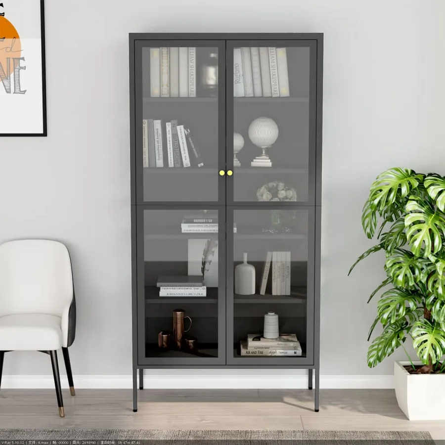 Vitrine d'exposition Anthracite 90x40x180 cm Acier/verre trempé - 3
