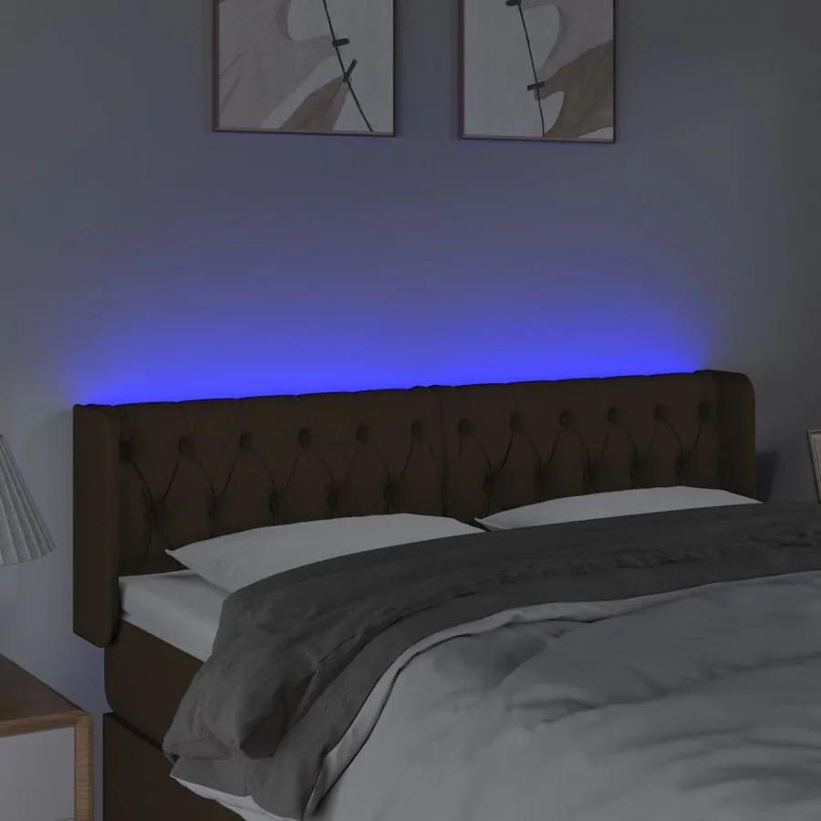 Tête de lit à LED Marron foncé 163x16x78/88 cm Tissu - 4