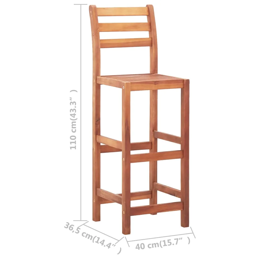 Chaises de bar lot de 4 bois d'acacia solide - 8