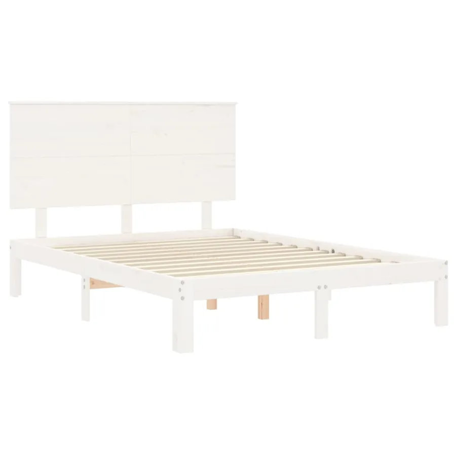 Cadre de lit sans matelas blanc 140x200 cm bois de pin massif - 5