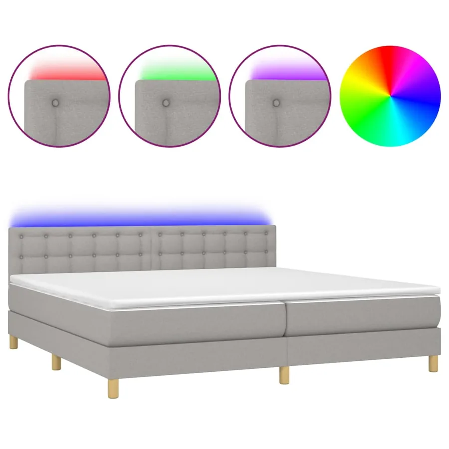 Sommier à lattes de lit matelas LED Gris clair 200x200 cm Tissu - 2