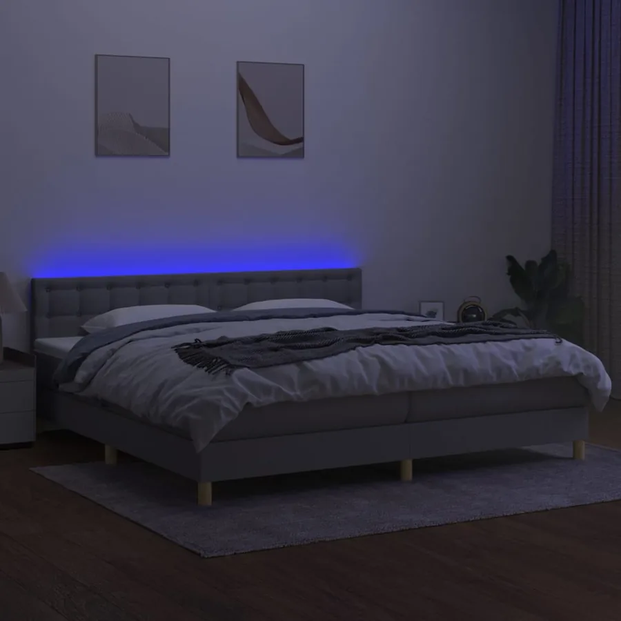 Sommier à lattes de lit matelas LED Gris clair 200x200 cm Tissu - 4