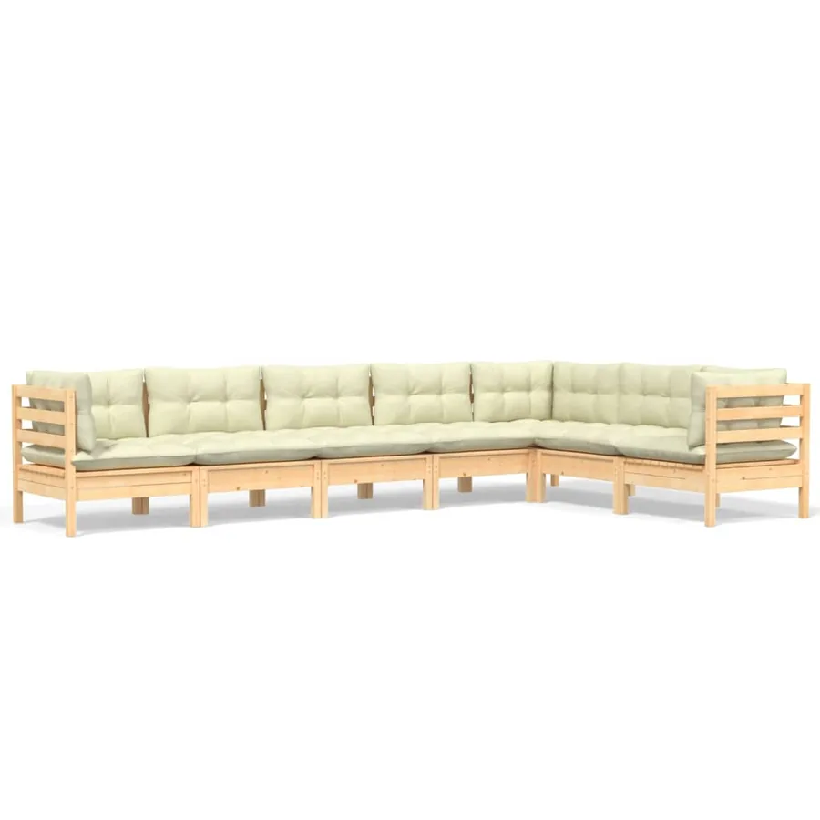 Salon de jardin 7 pcs avec coussins crème bois de pin massif - 2