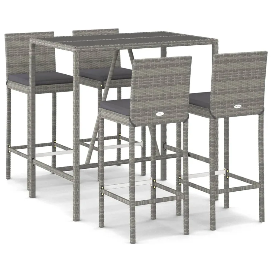 Ensemble de bar de jardin 5 pcs avec coussins gris poly rotin - 2