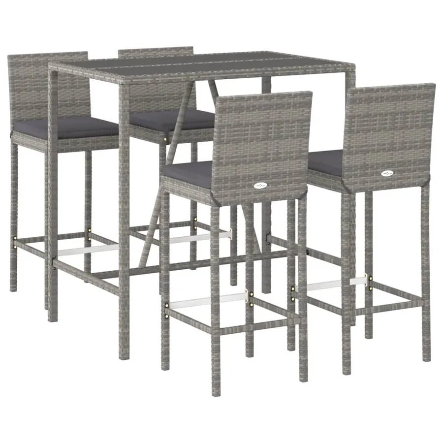Ensemble de bar de jardin 5 pcs avec coussins gris poly rotin - 3