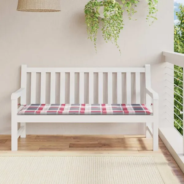 Coussin de banc de jardin motif à carreaux rouges 150x50x3 cm