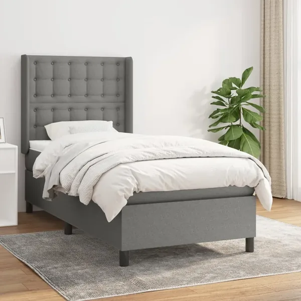 Sommier à lattes de lit avec matelas Gris foncé 100x200cm Tissu