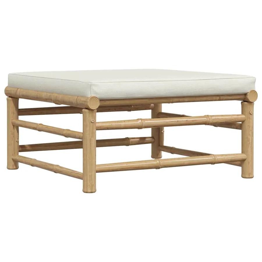 Repose-pied de jardin avec coussin blanc crème Bambou - 2