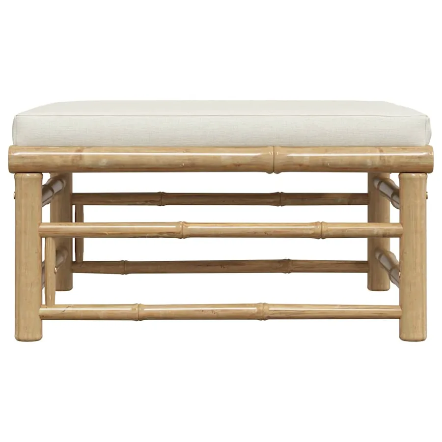 Repose-pied de jardin avec coussin blanc crème Bambou - 4