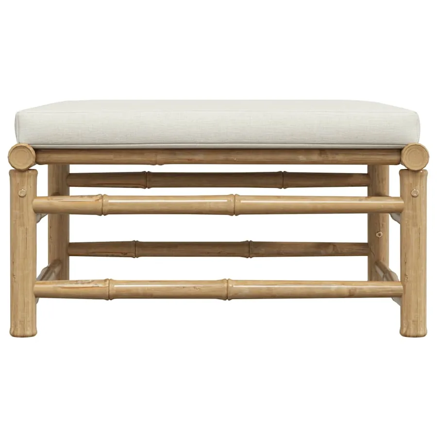Repose-pied de jardin avec coussin blanc crème Bambou - 5