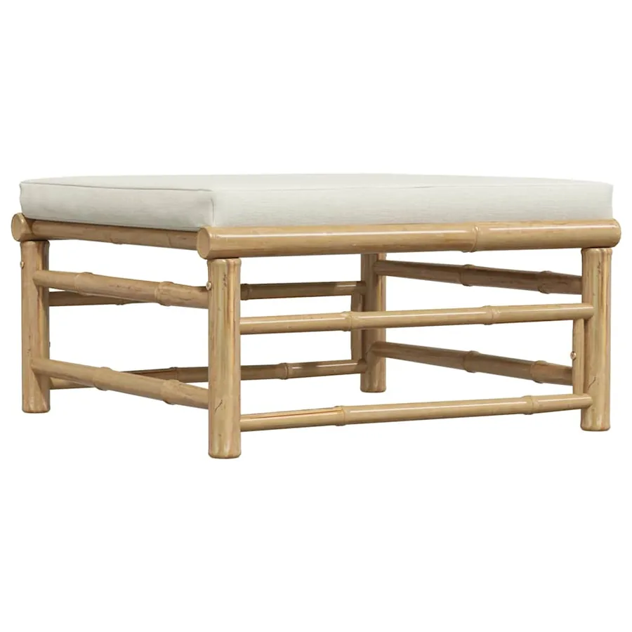 Repose-pied de jardin avec coussin blanc crème Bambou - 6