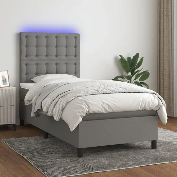 Sommier à lattes de lit et matelas et LED Gris foncé 100x200 cm