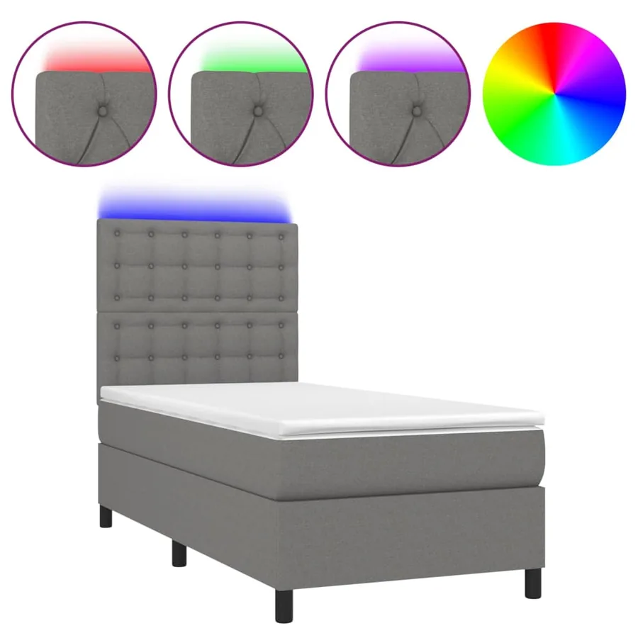 Sommier à lattes de lit et matelas et LED Gris foncé 100x200 cm - 2