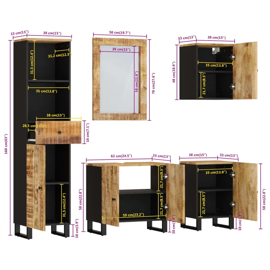 Ensemble de meubles de salle de bain 5 pcs bois manguier massif - 14