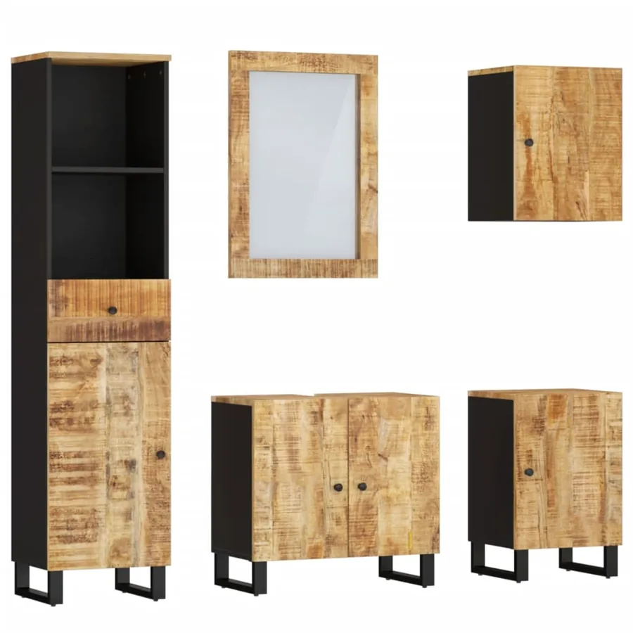 Ensemble de meubles de salle de bain 5 pcs bois manguier massif - 2
