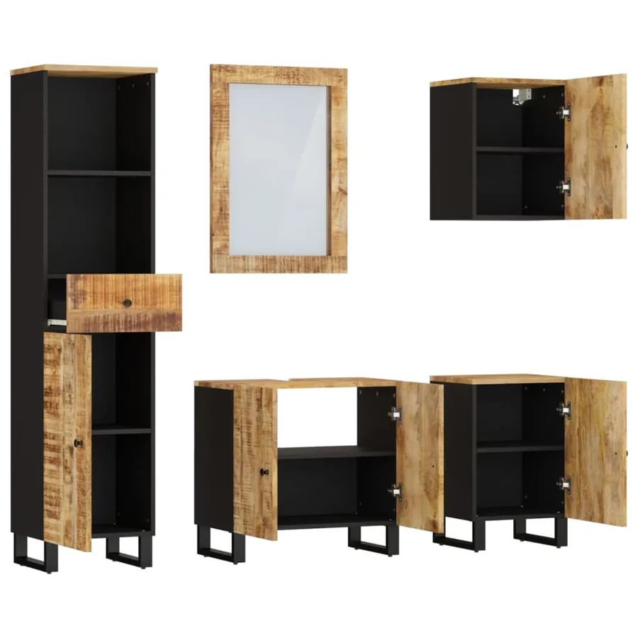 Ensemble de meubles de salle de bain 5 pcs bois manguier massif - 3