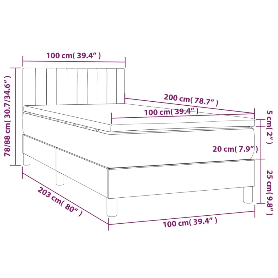 Sommier à lattes de lit avec matelas LED Gris clair 100x200 cm - 8