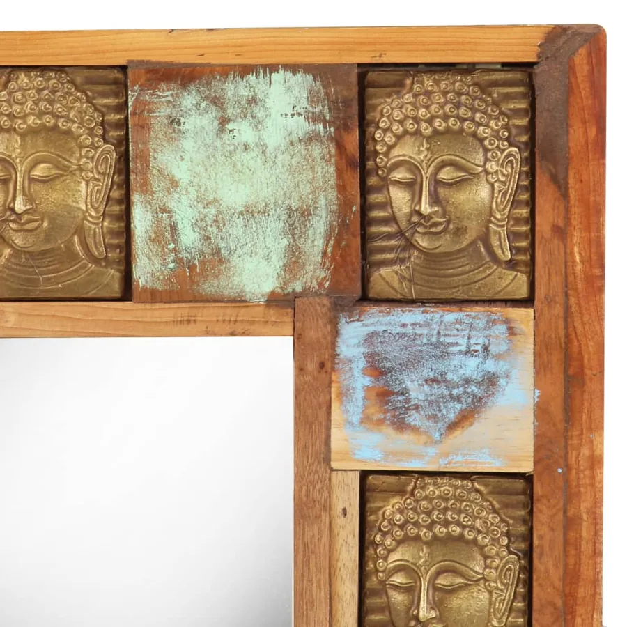 Miroir avec revêtement Bouddha 50x50 cm Bois de récupération - 4