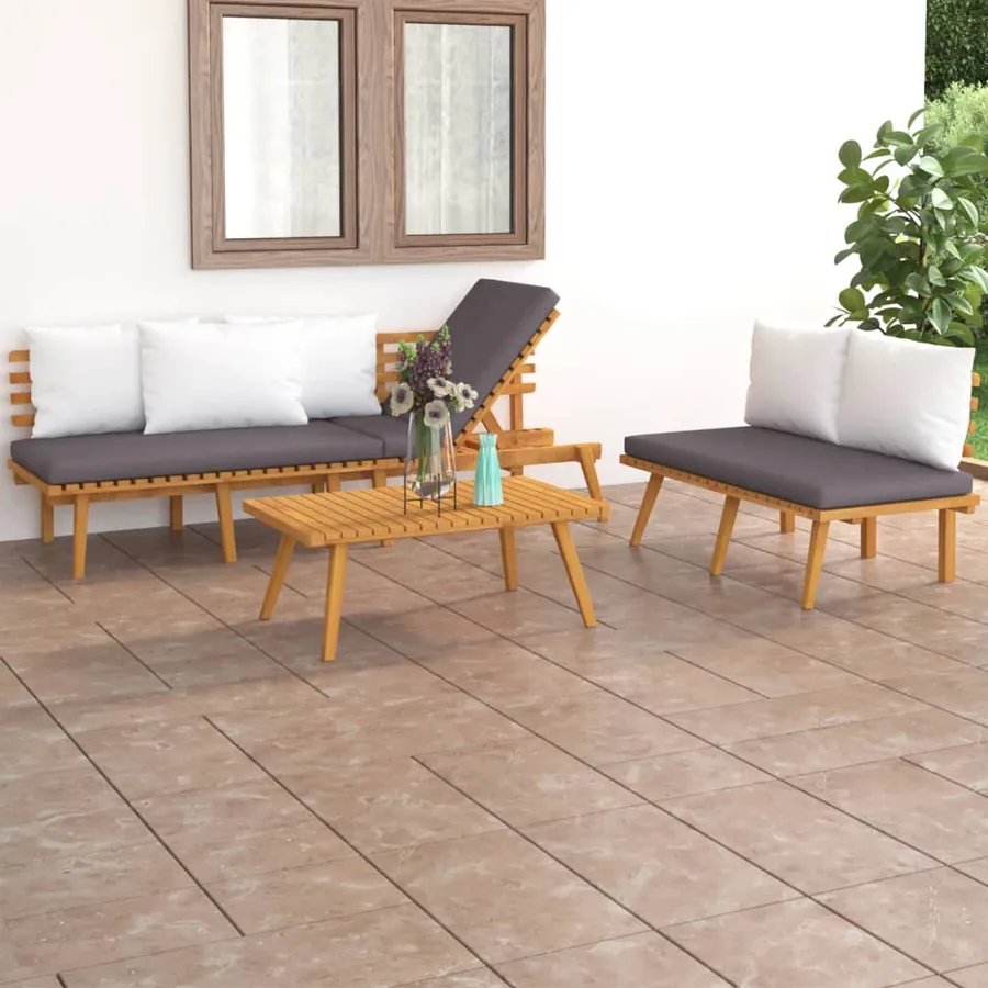 Salon de jardin 3 pcs avec coussins Bois d'acacia massif