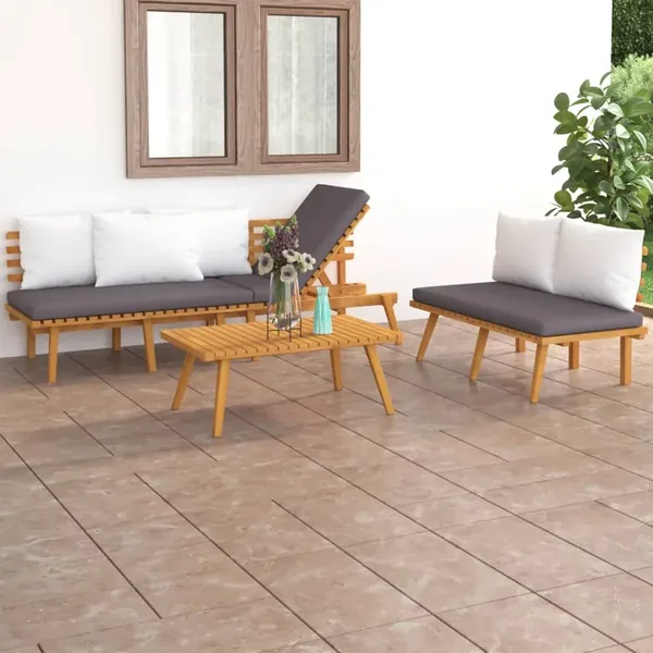 Salon de jardin 3 pcs avec coussins Bois d'acacia massif