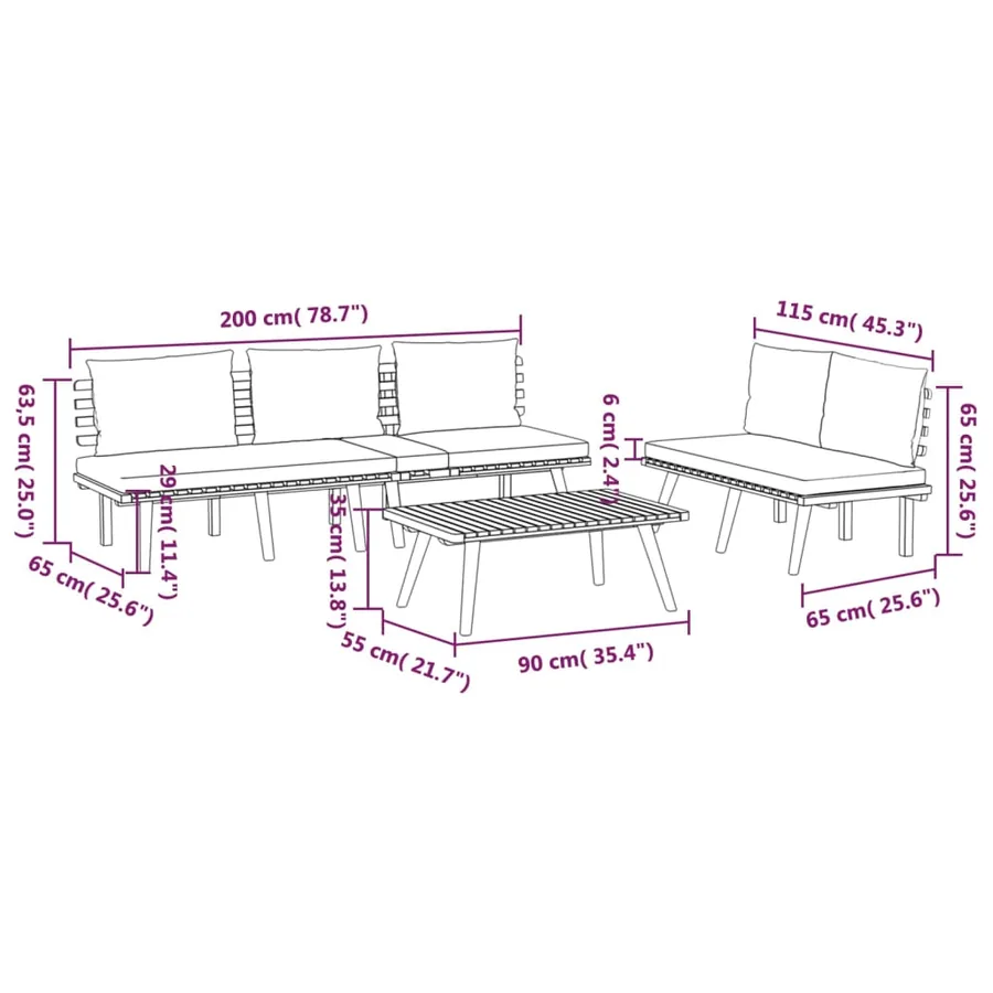 Salon de jardin 3 pcs avec coussins Bois d'acacia massif - 10