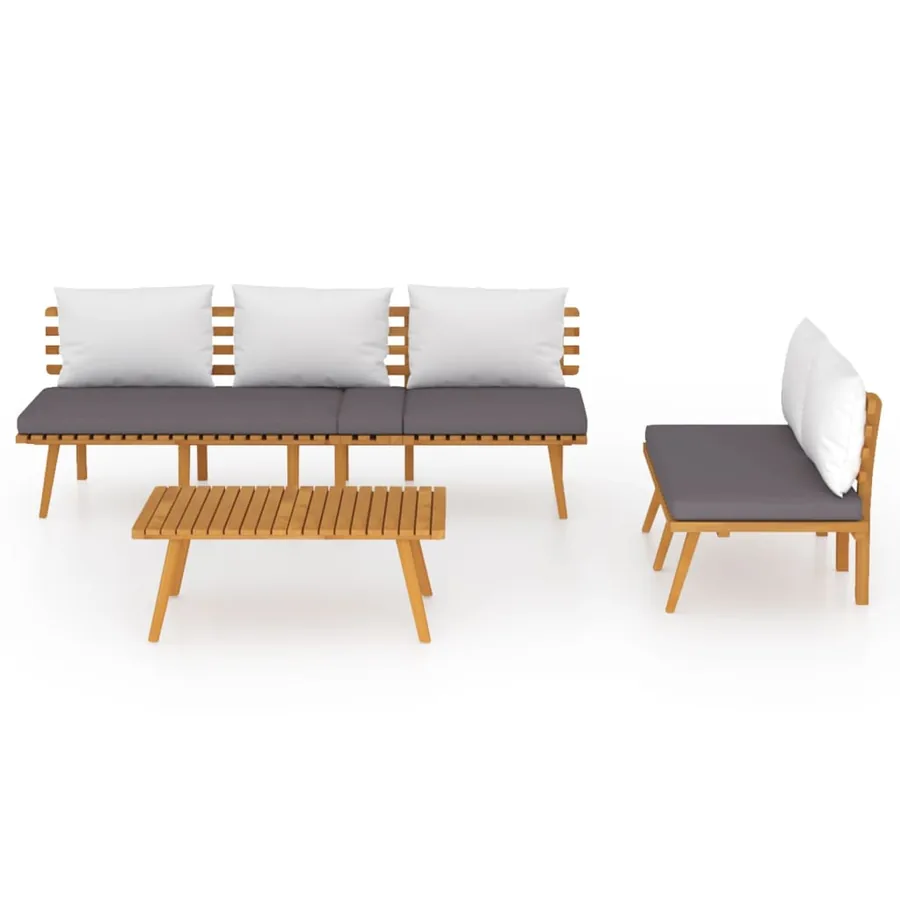Salon de jardin 3 pcs avec coussins Bois d'acacia massif - 3