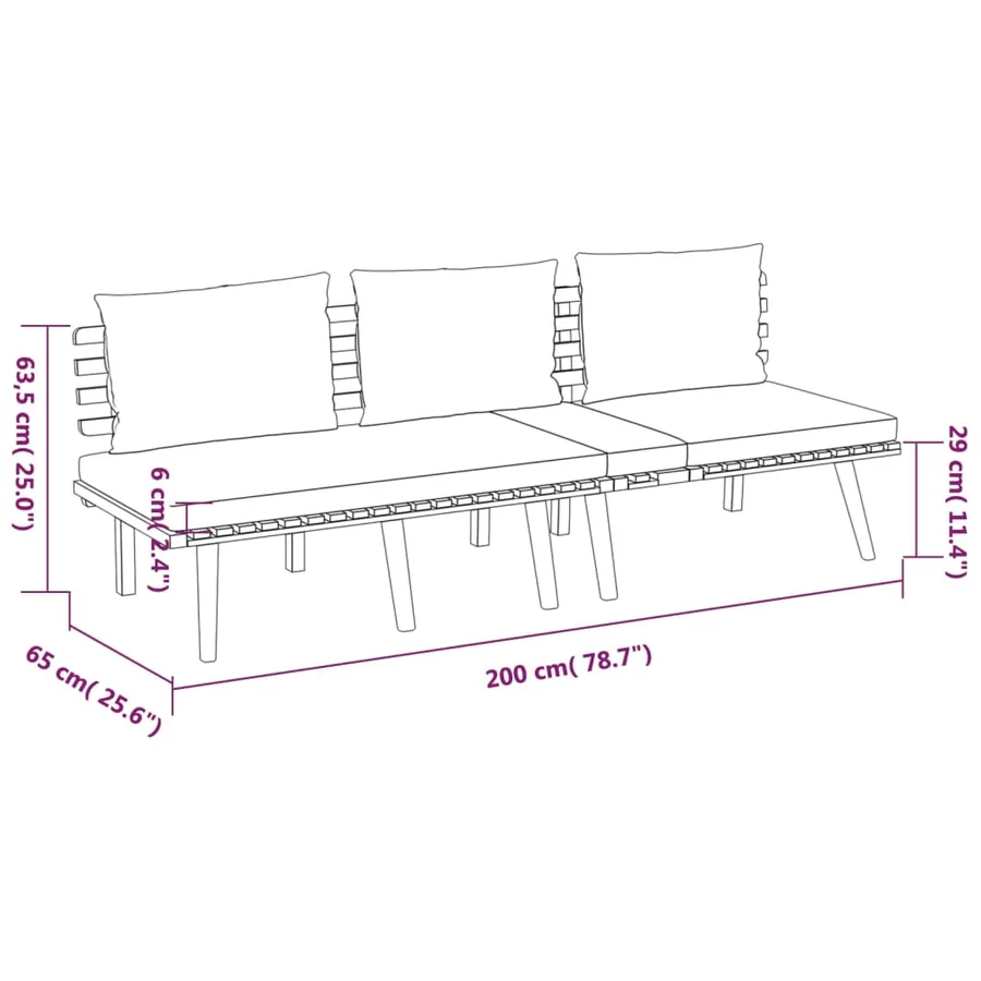 Salon de jardin 3 pcs avec coussins Bois d'acacia massif - 7
