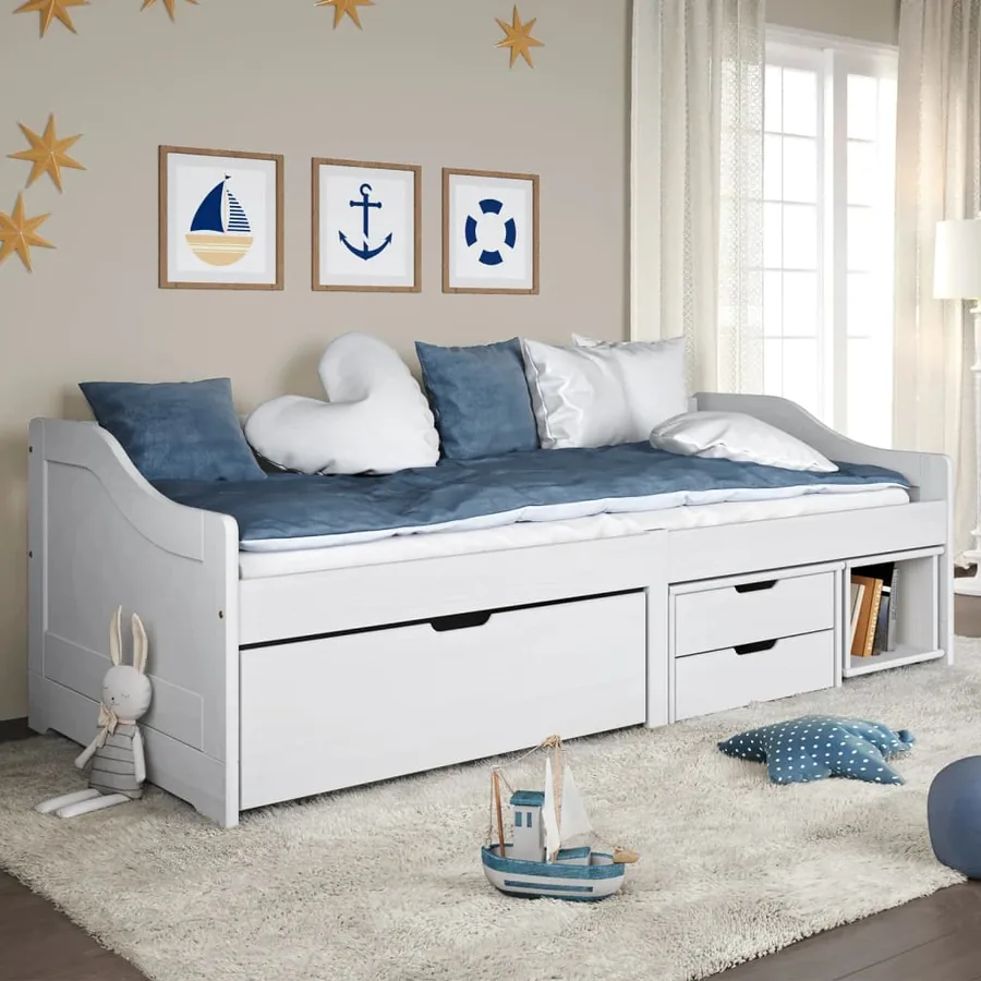 Lit de jour avec 3 tiroirs blanc 90x200 cm pin massif IRUN
