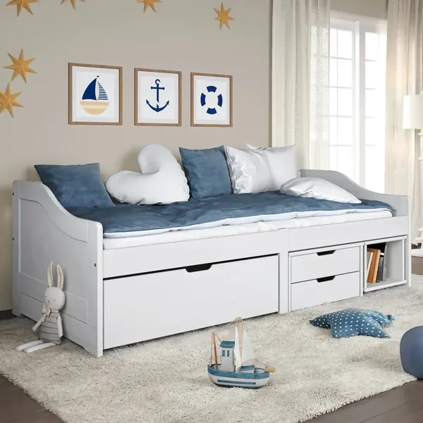 Lit de jour avec 3 tiroirs blanc 90x200 cm pin massif IRUN