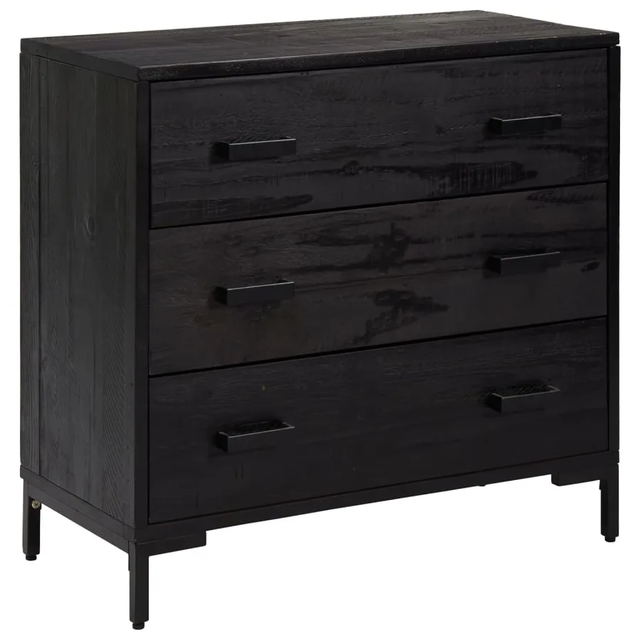 Commode Noir 75x35x70 cm Bois de pin massif - 2