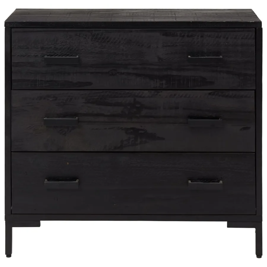 Commode Noir 75x35x70 cm Bois de pin massif - 3