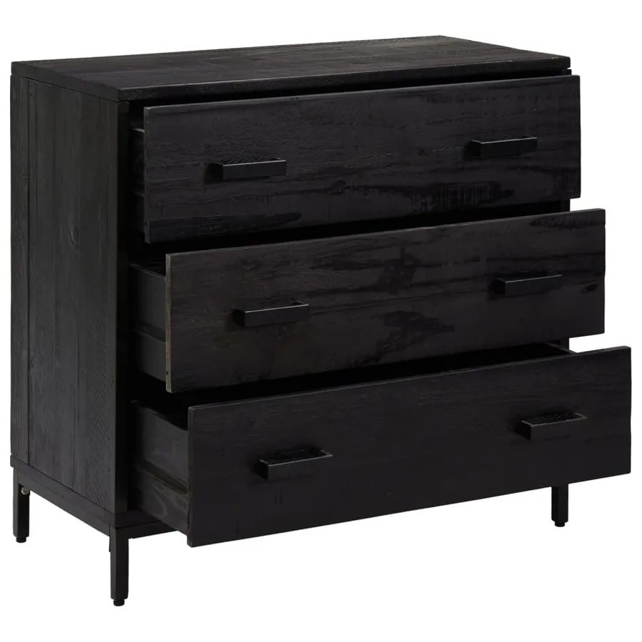 Commode Noir 75x35x70 cm Bois de pin massif - 4