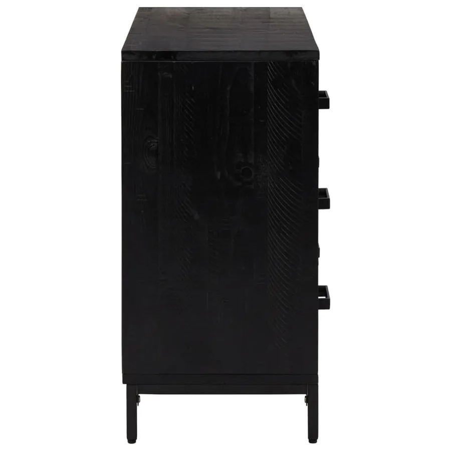 Commode Noir 75x35x70 cm Bois de pin massif - 5