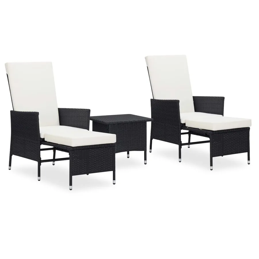 Salon de jardin 3 pcs avec coussins Résine tressée Noir