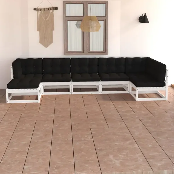 Salon de jardin 7 pcs avec coussins Bois de pin massif