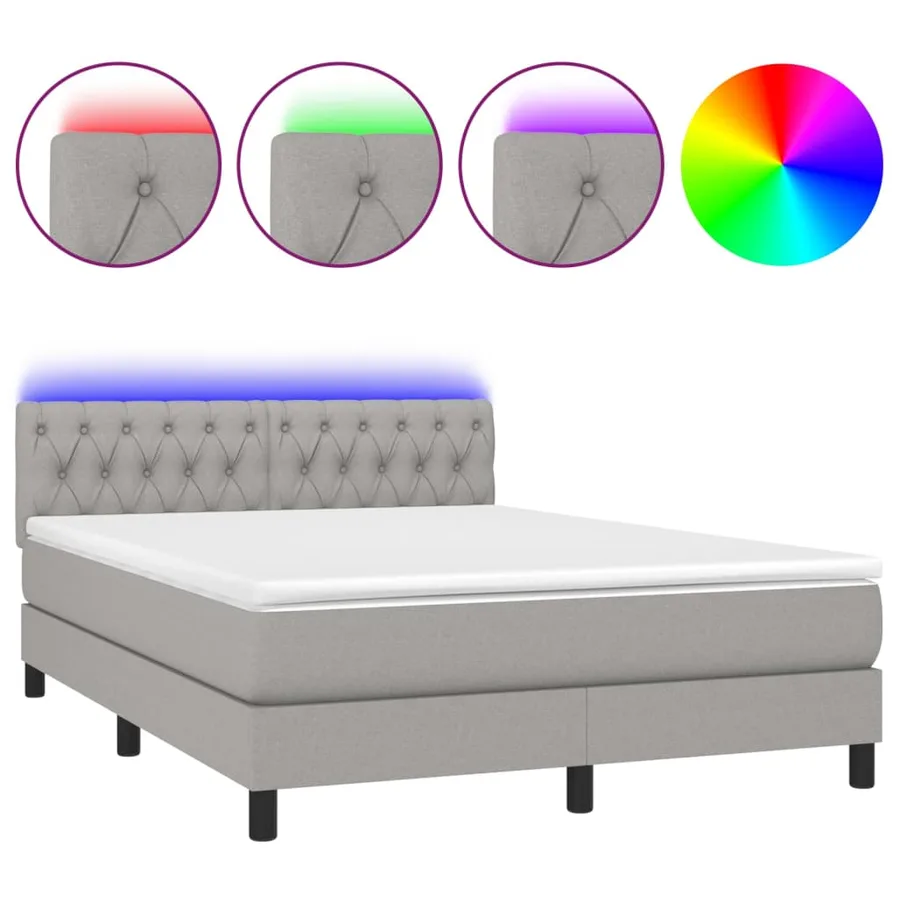 Sommier à lattes de lit et matelas et LED Gris clair 140x190 cm - 2