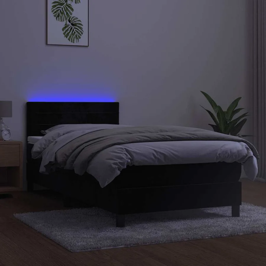Sommier à lattes de lit avec matelas et LED Noir 100x200 cm - 4