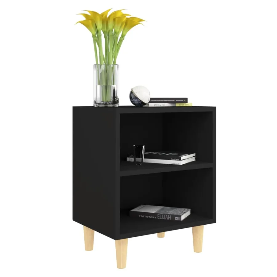 Table de chevet avec pieds en bois massif Noir 40x30x50 cm - 5