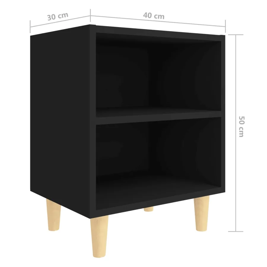 Table de chevet avec pieds en bois massif Noir 40x30x50 cm - 6