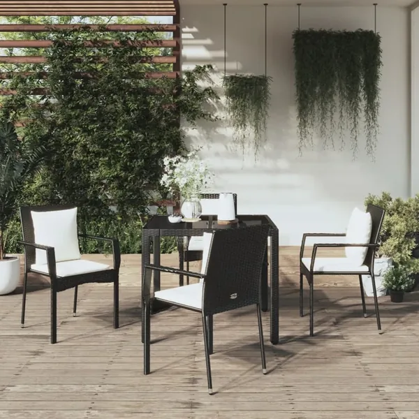 Ensemble à manger de jardin coussins 5pcs Noir Résine tressée