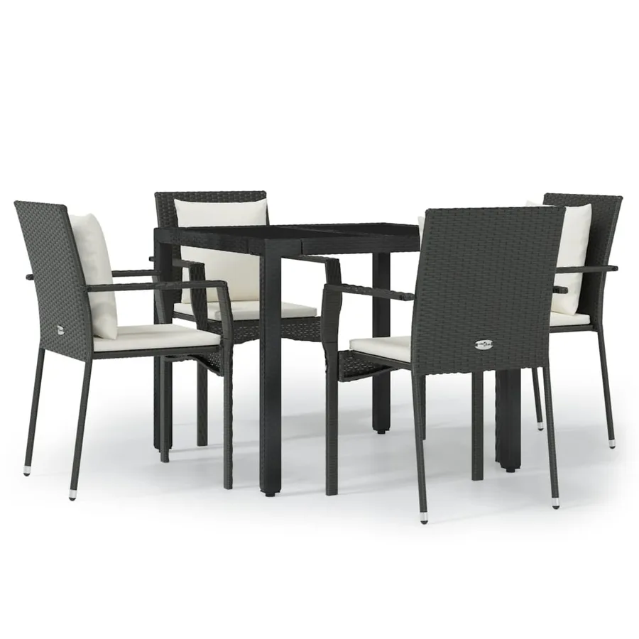 Ensemble à manger de jardin coussins 5pcs Noir Résine tressée - 2
