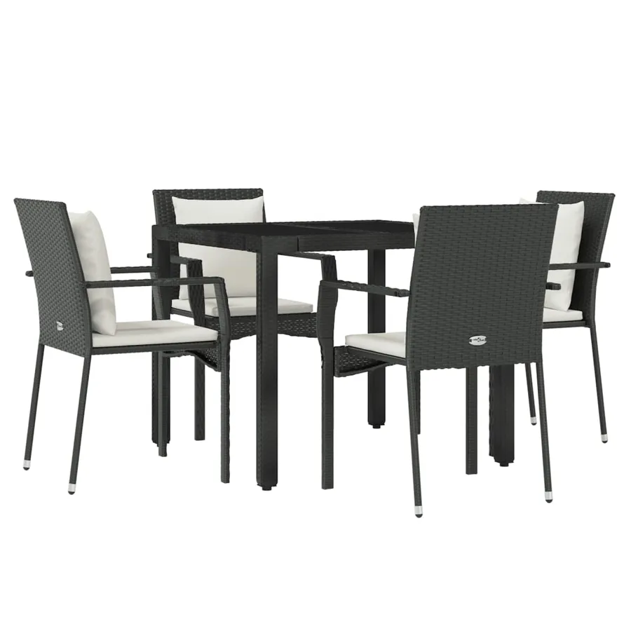 Ensemble à manger de jardin coussins 5pcs Noir Résine tressée - 3