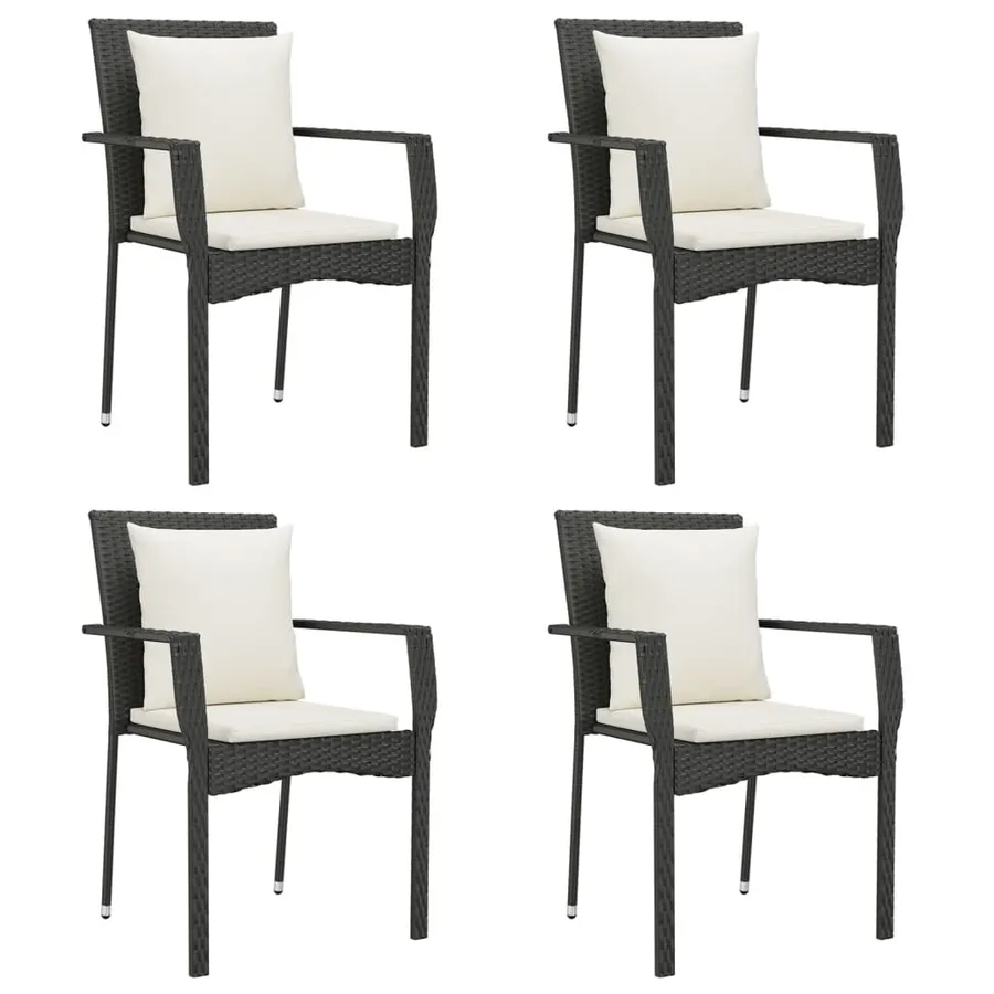 Ensemble à manger de jardin coussins 5pcs Noir Résine tressée - 4