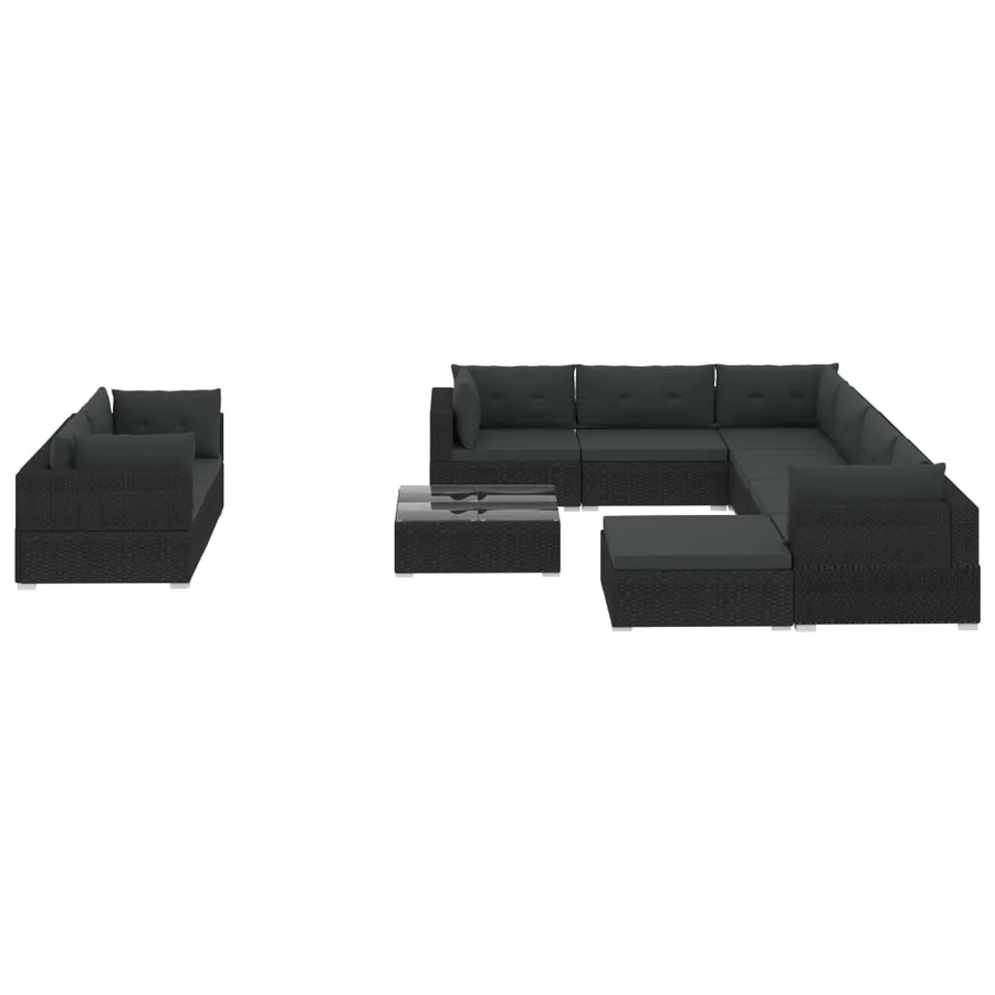 Salon de jardin 10 pcs avec coussins Résine tressée Noir - 2
