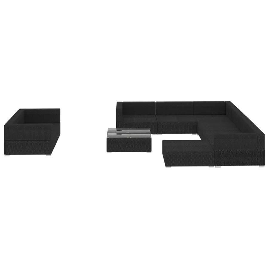Salon de jardin 10 pcs avec coussins Résine tressée Noir - 3