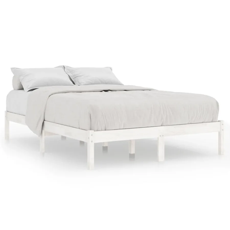 Cadre de lit sans matelas blanc bois massif - 2