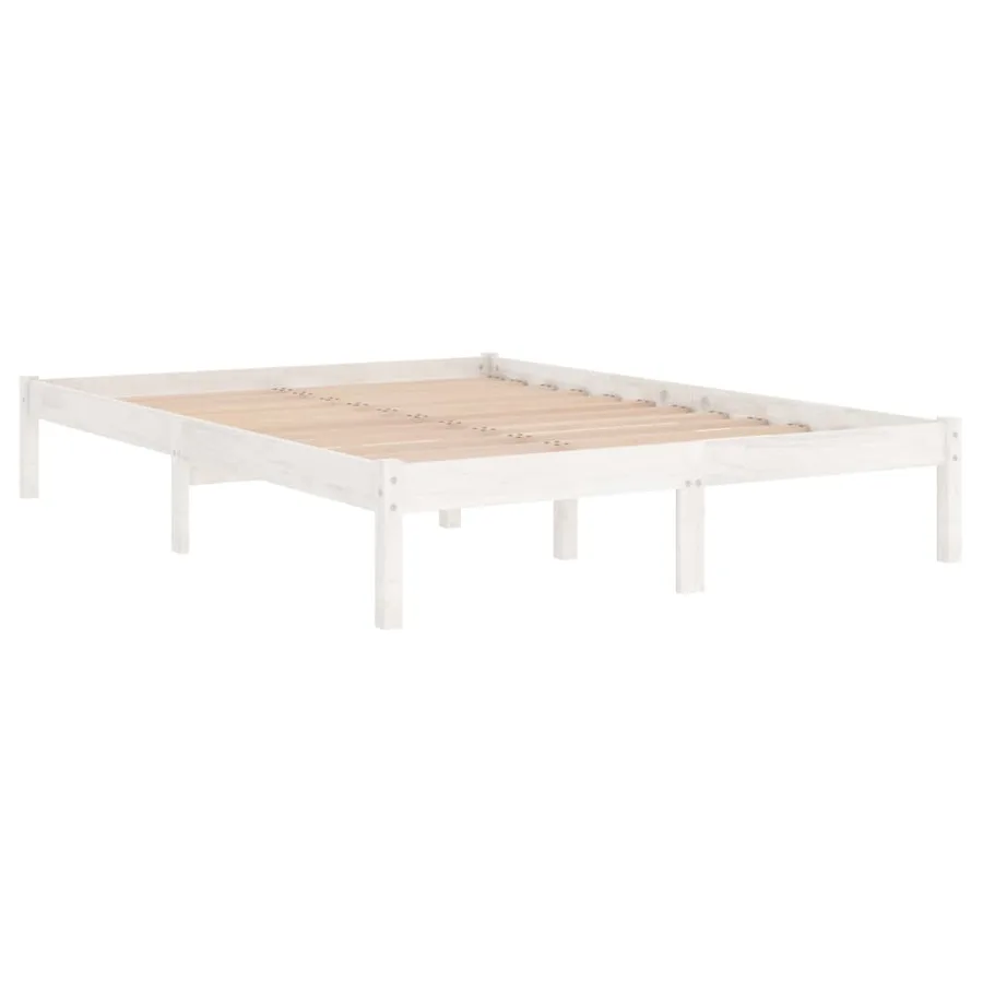 Cadre de lit sans matelas blanc bois massif - 3