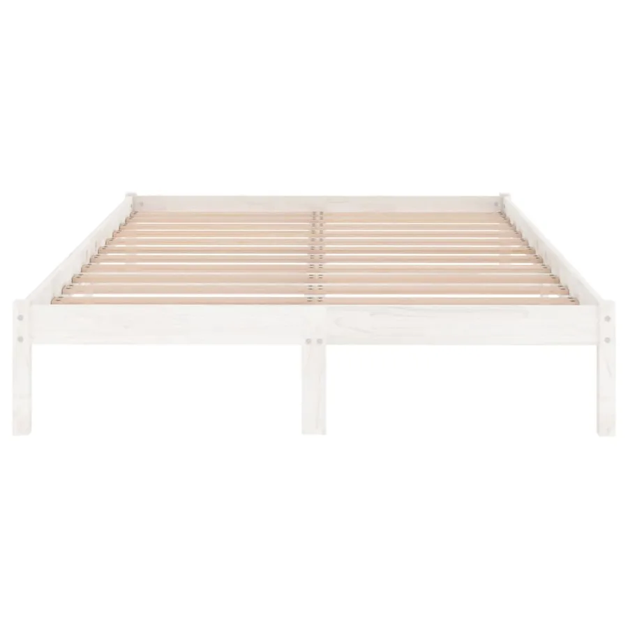 Cadre de lit sans matelas blanc bois massif - 4