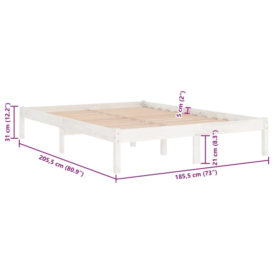Cadre de lit sans matelas blanc bois massif - 8